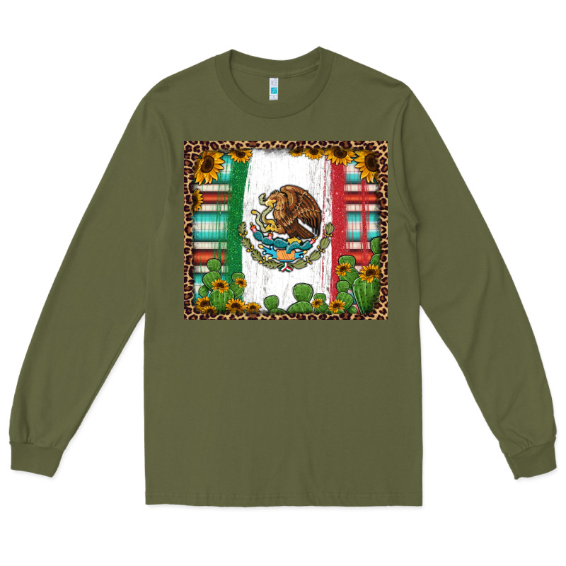 Mexican Flag Background With Cactus And Sunflower Tumbler Long Sleeve Tee by Jasminsmagicworld | Teevron