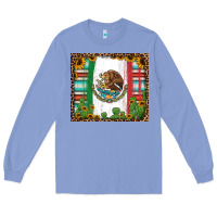 Colony Blue mexican flag background with cactus and sunflower tumbler Long Sleeve Tee - Jasminsmagicworld
