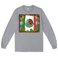 Heather Grey mexican flag background with cactus and sunflower tumbler Long Sleeve Tee - Jasminsmagicworld