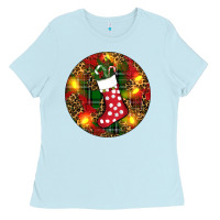 Baby Blue Santa Stocking Christmas Ladies Tee - RanaPortraitStore