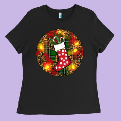 Ladies Tee Santa Stocking Christmas