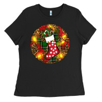 Black Santa Stocking Christmas Ladies Tee - RanaPortraitStore