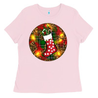Bubblegum Pink Santa Stocking Christmas Ladies Tee - RanaPortraitStore