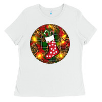 White Santa Stocking Christmas Ladies Tee - RanaPortraitStore
