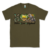 Army Green Peace Love Elephant Classic Tee - LillyAllenDesigns