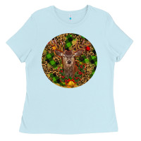 Baby Blue Christmas Reindeer Ladies Tee - RanaPortraitStore