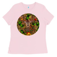 Bubblegum Pink Christmas Reindeer Ladies Tee - RanaPortraitStore