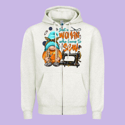 Just A Woman Who Loves To Sew Zipper Hoodie Designed By Nancycooperartshop