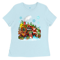 Baby Blue christmas santa and friends train Ladies Tee - Zillion Design Studio