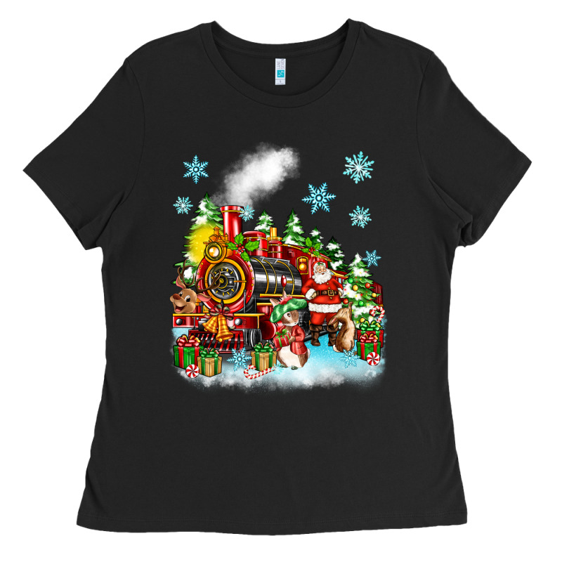 Christmas Santa And Friends Train Ladies Tee by Zillion Design Studio | Teevron