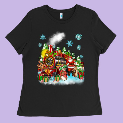 Christmas Santa And Friends Train Ladies Tee Designed By Zillion Design Studio