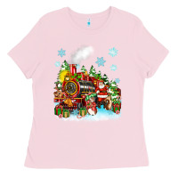 Bubblegum Pink christmas santa and friends train Ladies Tee - Zillion Design Studio