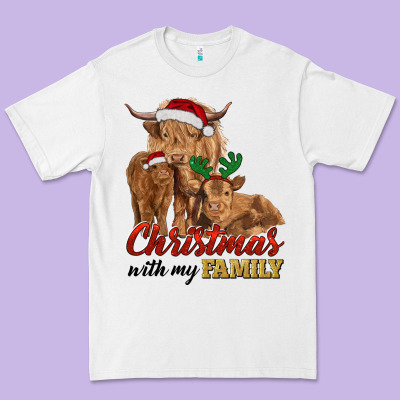 Christmas With My Family Highland Cow Cattle And Calves Premium Tee Designed By Ranaportraitstore