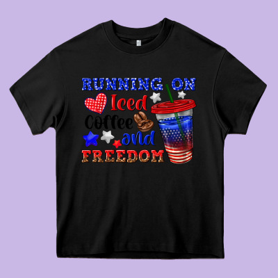 Running On Iced Coffe And Freedom Heavy Core Tee Designed By Texasbilliewilder