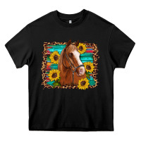 Black horse sunflowers turquoise wooden serape leopard Heavy Core Tee - Artiststas