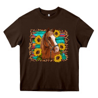 Chocolate Brown horse sunflowers turquoise wooden serape leopard Heavy Core Tee - Artiststas