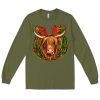 Army Green christmas highland cow mistletoe Christmas Long Sleeve Tee - Jasminsmagicworld