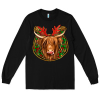 Black christmas highland cow mistletoe Christmas Long Sleeve Tee - Jasminsmagicworld