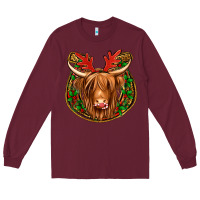 Burgundy christmas highland cow mistletoe Christmas Long Sleeve Tee - Jasminsmagicworld