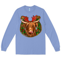 Colony Blue christmas highland cow mistletoe Christmas Long Sleeve Tee - Jasminsmagicworld