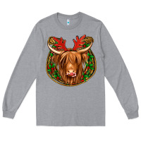 Heather Grey christmas highland cow mistletoe Christmas Long Sleeve Tee - Jasminsmagicworld