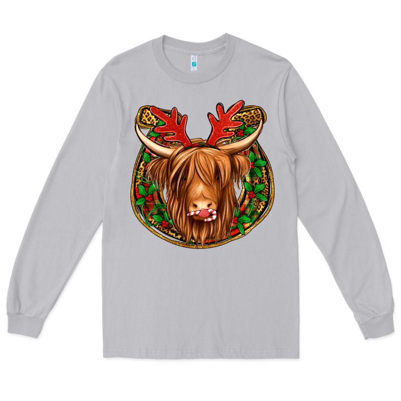 Christmas Highland Cow Mistletoe Christmas Long Sleeve Tee by Jasminsmagicworld | Teevron