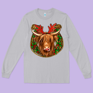 Christmas Highland Cow Mistletoe Christmas Long Sleeve Tee Designed By Jasminsmagicworld