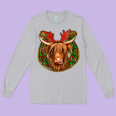 Christmas Highland Cow Mistletoe Christmas Long Sleeve Tee Designed By Jasminsmagicworld