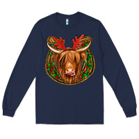 Navy christmas highland cow mistletoe Christmas Long Sleeve Tee - Jasminsmagicworld