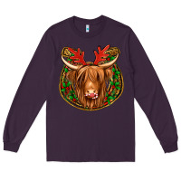 Plum christmas highland cow mistletoe Christmas Long Sleeve Tee - Jasminsmagicworld