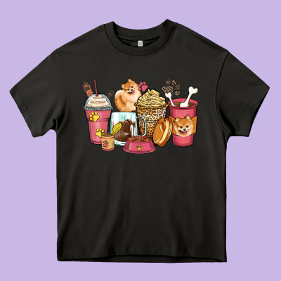 Pomeranian Coffee Cups Heavy Core Tee Designed By Zillion Design Studio