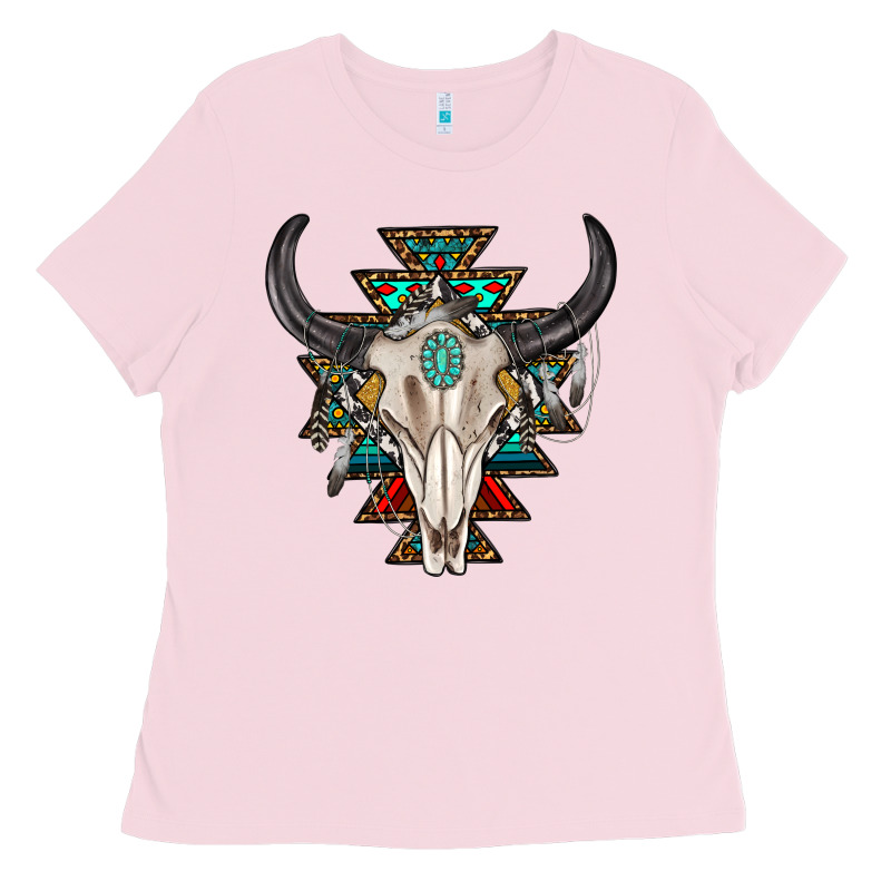 Western Aztec Bull Skull With Gemstone Ladies Tee by texasbilliewilder | Teevron