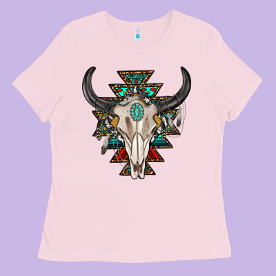 Western Aztec Bull Skull With Gemstone Ladies Tee Designed By Texasbilliewilder