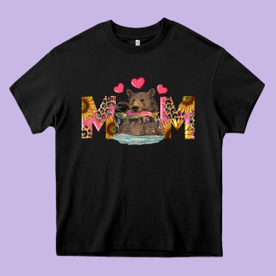 Heavy Core Tee mom bear with sunflowers