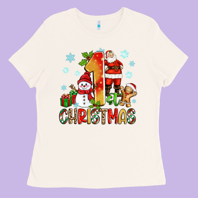 1st Christmas Santa And Snowman Ladies Tee Designed By Zillion Design Studio