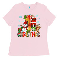Bubblegum Pink 1st christmas santa and snowman Ladies Tee - Zillion Design Studio