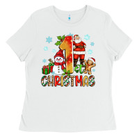 White 1st christmas santa and snowman Ladies Tee - Zillion Design Studio