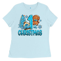 Baby Blue 1st christmas gingerbread boy Ladies Tee - Zillion Design Studio