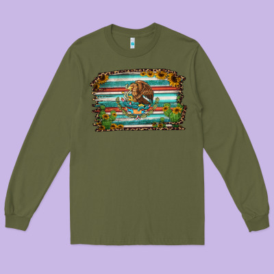 Cactus Turquoise Serape Leopard Mexican Flag Long Sleeve Tee Designed By Jasminsmagicworld