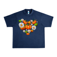 Navy pumpkin and daisies Urban Heavy Tee - AdoDesignShop