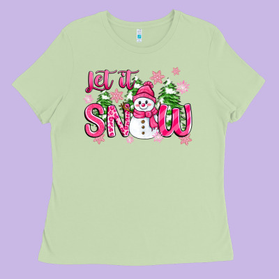 Pink Christmas Let It Snow Ladies Tee Designed By Zillion Design Studio