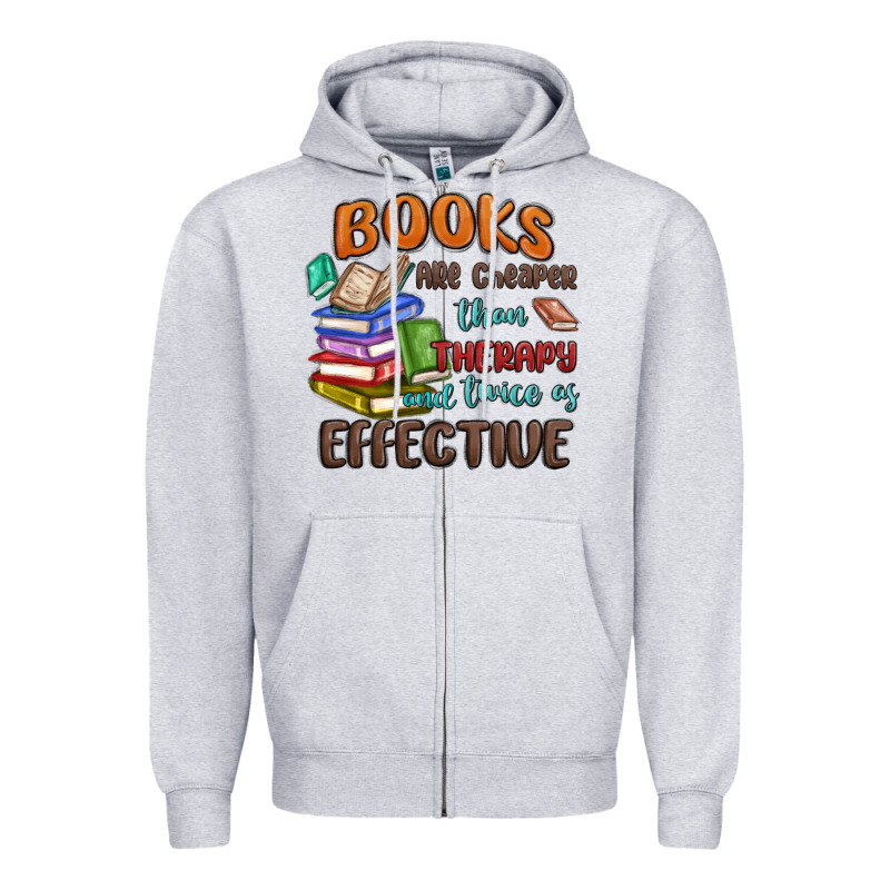 Books Are Cheaper Than Therapy Zipper Hoodie by MaliasSmallBusiness | Teevron