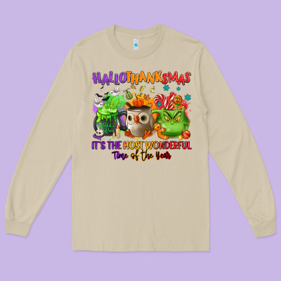 Hallothanksmas Long Sleeve Tee Designed By Nancycooperartshop