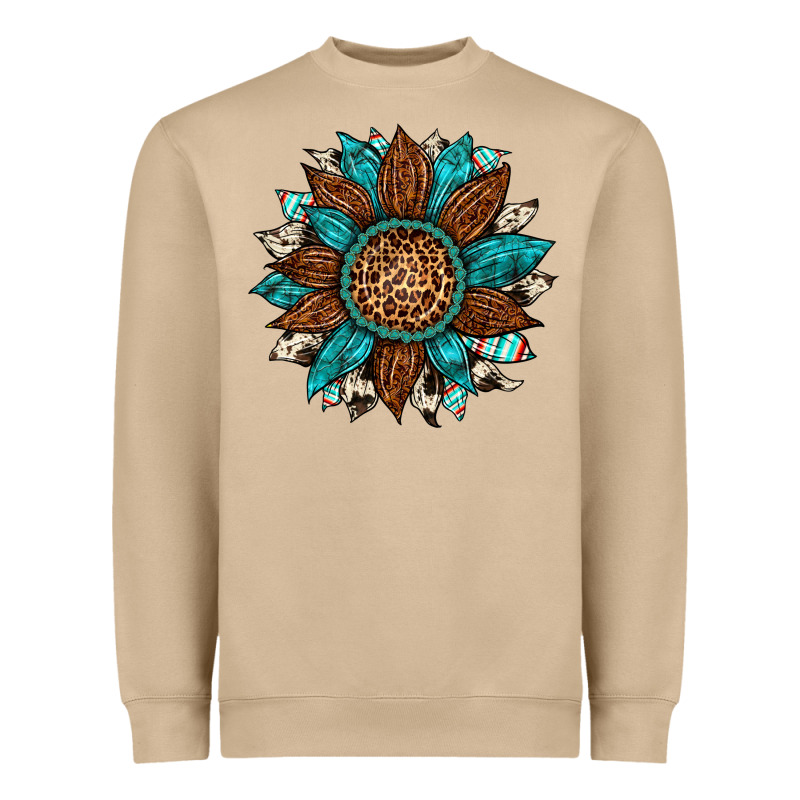Gemstone Cowhide Leopard Turquoise Sunflower Heavyweight Sweatshirt by Artiststas | Teevron