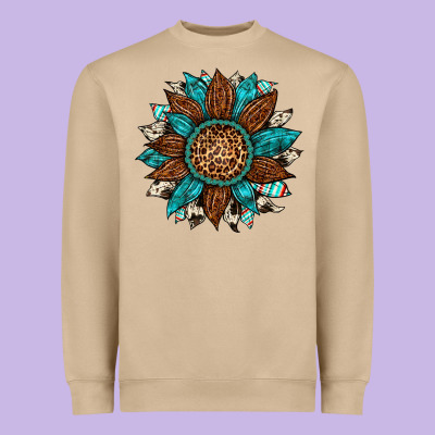 Gemstone Cowhide Leopard Turquoise Sunflower Heavyweight Sweatshirt Designed By Artiststas