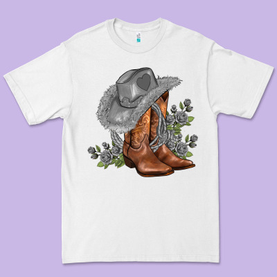 Gray Cowgirl And Roses Premium Tee Designed By Adodesignshop