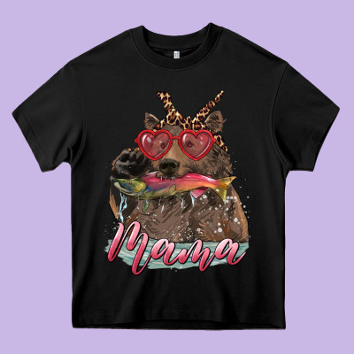 Heavy Core Tee mother's day mama bear wıth bandana and glasses