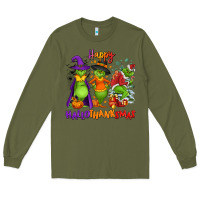 Army Green Happy Hallothanksmas Long Sleeve Tee - NancyCooperArtShop