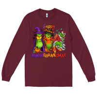 Burgundy Happy Hallothanksmas Long Sleeve Tee - NancyCooperArtShop