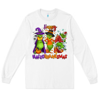 White Happy Hallothanksmas Long Sleeve Tee - NancyCooperArtShop